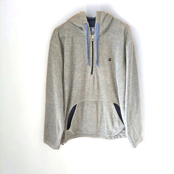 CHAMPION Men's New Gray & Blue 1/2โZip-Up  Fleece Pullover Hoody. - Picture 1 of 9